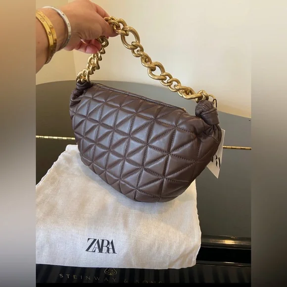 NWT Rare Zara Genuine Leather Quilted Chunky Chain Strap Shoulder Bag - Picture 8 of 17